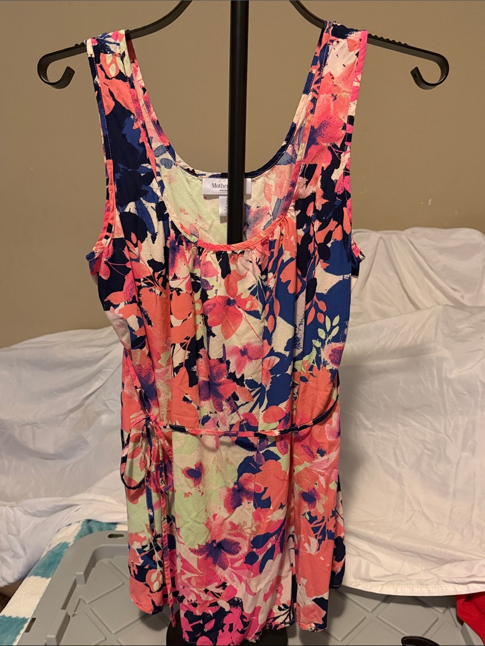 Motherhood Maternity Coral and Navy Floral Tank Dress